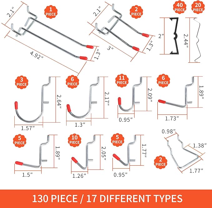 130PCS Pegboard Hooks Assortment