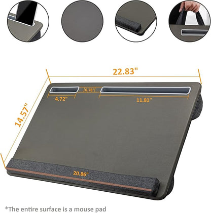 Extra Large Lap Laptop Desk - Full PU Material Mouse Pad Gaming Tray - Portable LapDesk with Phone Holder & Wrist Rest for Notebook, MacBook, Tablet, Bed, Sofa(Gray, Fit Up 17.3-in Laptops)