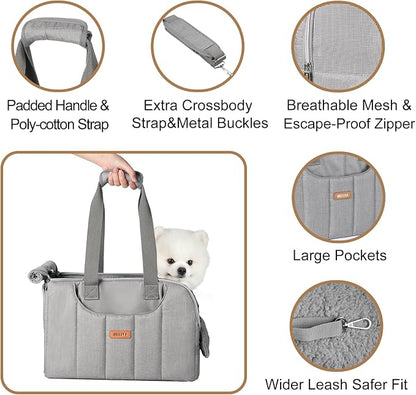 Dog Purse Carrier for Small Dogs Cats Rabbits Up to 12lbs, Lightweight Pet Sling Carriers with Crossbody Strap, Portable Puppy Soft Sided Tote Bag Carrier for Vet,Hiking,Travel Gray