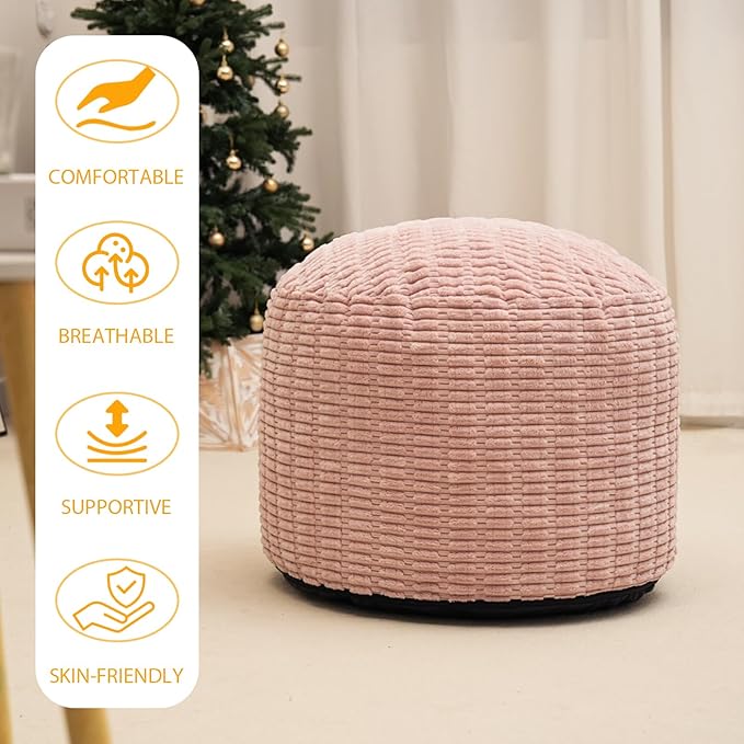 Homlazeezy Round Stuffed Pouf Ottoman for Foot Rest, Storage Ottoman Pouf Foot Stool Cushion, Faux Fur Poufs with Foam Chunk Filling, 20 X 15 Inch Floor Chair for Living Room Bedroom Home Decor, Pink