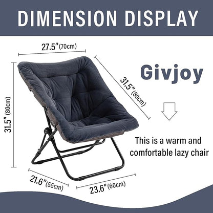 Givjoy Comfy Folded Chair, Soft Faux Fur Oversized Folding Chair, Flexible Lounge Lazy Chair for Kids Girls Teens Adults, Moon Chair for Dorm Rooms, Bedroom, Living Room