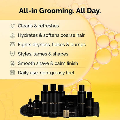 Golden Grooming Co. Complete Men's Grooming Gift Set - Beard Oil, Face & Body Wash, Shampoo, Balms, Moisturizer, Scrub & More
