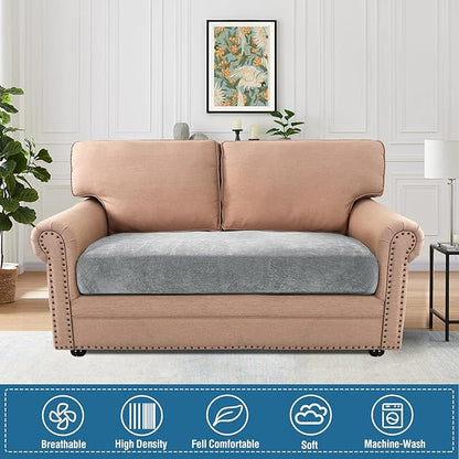 H.VERSAILTEX Stretch Chenille Couch Covers T Cushion Stretch Replacement Loveseat Slipcovers Thick Soft Loveseat Covers for 2 Cushion Couch(2 Seater Loveseat Cushion Cover,Dove)