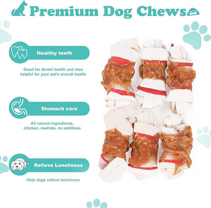 Dog Treats Chicken Wrapped Rawhide Bones for Small Dog Treats Puppy Chews Snacks Promotes Healthy Chewing Chicken Wrapped Knot 2.5" 1lb