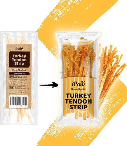 iPaw Turkey Tendon for Dogs 10 Packs/Box Bulk Pack, Ingredient Sourced from USA, Hypoallergenic, All Natural Human Grade Puppy Chew, Dog Treats for Signature Series, Rawhide Alternative