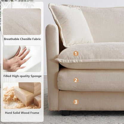 Aoowow Modular Sectional Sofa Modern Convertible U Shaped Couch,112.2 Inch Deep 3-Seater Sofas Set Comfy Chenille Cloud Sofas and Couches with Movable Ottoman for Living Room Apartment（Light Coffee）