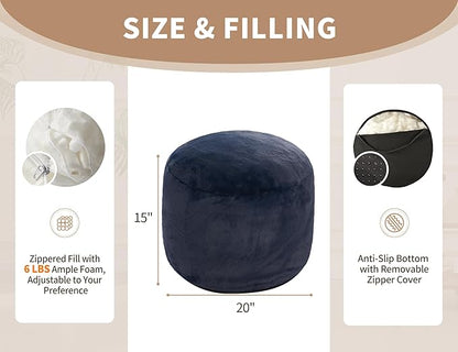 WSOFRLAC Boho Ottoman Living Room Furniture 20"x15" Round Ottomans Pouf Couch Foot Rest Navy Pouf Ottoman Foot Rest with Foam Chunk Filling Pouffe Ottomans Stuffed Foot Rests Poufs for Couch