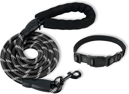 Nylon Dog Leash for Medium Large Dogs, 5-FTReflective Heavy Duty Leash with Comfortable Handle & Poop Bag Dispenser Ring, 1/2 Inch Wide, Secure Reinforcement for Walking (Black, L)