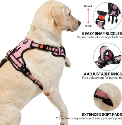 NESTROAD No Pull Dog Harness,Adjustable Oxford Medium Dog Harness with Leash,Reflective No-Choke Pet Vest Harness with Easy Control Soft Handle for Small Medium Large Dogs(M,Pink)