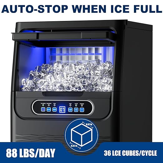 Ice Maker Countertop with Handle, 88lbs Per Day, Auto-Cleaning, Portable Sonic