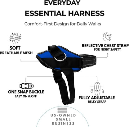 ShawnCo Essential Dog Harness, No-Pull Pet Vest (Electric Blue,L) | 3 Leash Clips, Easy On, No-Choke, Reflective, Adjustable Fit, Padded Comfort, Control Handle, For Small, Medium & Large Dogs