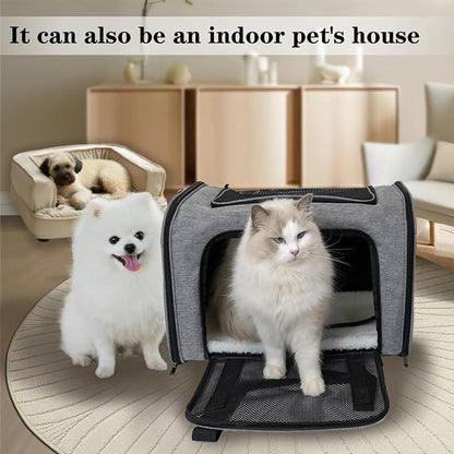 Top tasta Dog Cat Carrier Pet Carriers for Large Cats Small Dogs Carrier Soft Sided Puppy up to 25Lbs Dog Carrier Portable Foldable Dog Cat Travel Carrier (Large-Grey& Black -20 * 13 * 13)