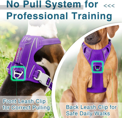 BARKBAY Dog Harness No Pull with ID Tag Pocket - Heavy Duty, Reflective, Easy Control for Large Dogs(Purple,S)