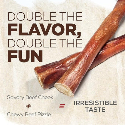 Natural Farm Power Bully Sticks Dog Chews (6”,8 Ounces), 2-in-1 Power Chews: Premium Beef Cheek Wrapped in Beef Pizzle, Double Chewing Time, Promotes Dental Health, Great for Medium Dogs