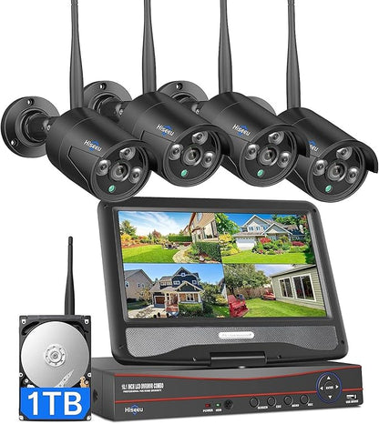 Hiseeu 2.4G/5G Wireless Pro Security Camera System, 10.1" LCD 8MP Monitor