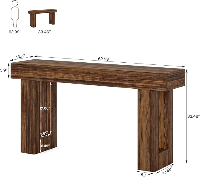 Tribesigns Farmhouse Console Table, 63-Inch Long Narrow Sofa Table Behind The Couch, Wooden Rectangular Entryway Table for Entrance, Hallway, Living Room, Rustic Brown (Rustic Brown)
