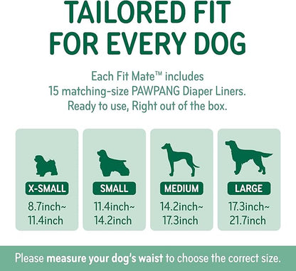 PAWPANG Copper Fit Mate Washable Male Dog Belly Band Kit – 1 Reusable Male Wrap with 15 Dog Diaper Liners, Ideal for Senior Dogs, Incontinence, and Marking, XS