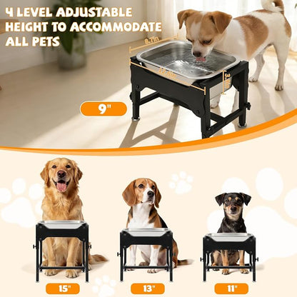 BWOGUE 1.25 Gal Elevated Dog Water Bowl, Raised Stainless Steel Bowl Stand | Raised Dog Water Bowl, 4 Adjustable Heights at 9/11/13/15 in, Non-Slip Base, Outdoor Use, Joint Pressure Relief