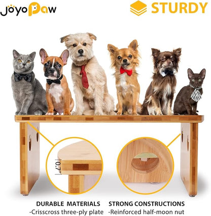 Elevated Dog Bowls, Bamboo Raised Dog Bowl for Small Dogs & Cats, with 2 Stainless Steel Bowls (4'' Tall-20oz Bowl)