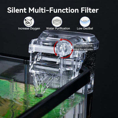 1.5 Gallon Aquarium Starter Kits - Plastic Fish Tank Kit Clear Beta Fish Tank Small with Filteration Oxygenation, Water Circulation, Lighting - Beginner's Gift for Guppy, Shrimp, Goldfish