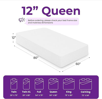 GAESTE 12 Inch Queen Cooling Gel Memory Foam Mattress Medium Firm for Cool Sleep Pressure Relieving CertiPUR-US Certified Foam, Convenient Mattress in a Box Fiberglass Free (Queen, 12 in)