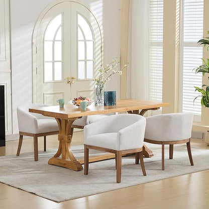 Shenyon Mid Century Modern Dining Chairs Set of 4, Upholstered Linen Fabric Dining Room Chairs with Arms and Solid Wood Legs, Comfy Barrel Accent Chairs for Dining Room, Living Room, or Cafe,Beige