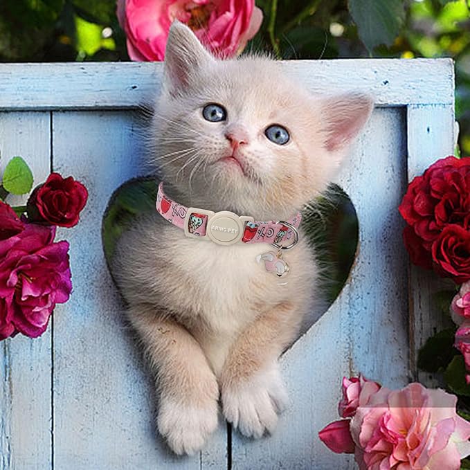ARING PET 2 Pack Valentine's Day Cat Collars-Cute Heart Cat Collar Breakaway with Bell&Pendant, Adjustable Valentine Kitten Collars with Safety Buckle for Girl and Boy Cats