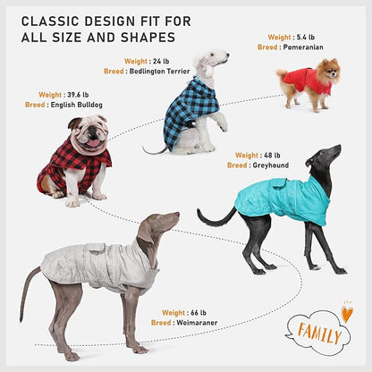 PAWZ Road Dog Winter Coat with 5 Layers Warm Material, Reversible Dog Clothes with 2 Sides, Dog Jacket Outdoor Water Repellent, (Light Beige Plaid XS)