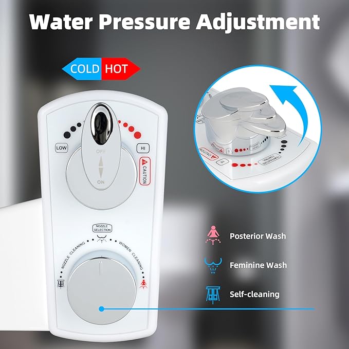 Hibbent Bidet Attachment for Toilet, Hot and Cold Water Spray Non-Electric Dual