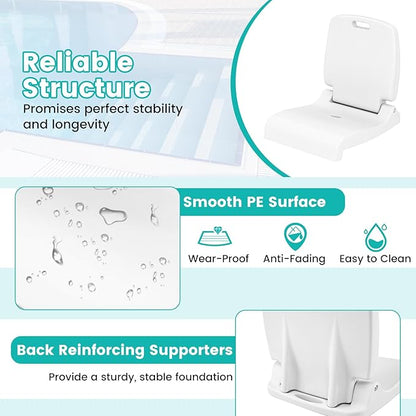 Goplus Poolside Chair for Edge of Pool, Foldable Portable Flip Seat w/Back Support & 2 Handles, Lightweight Outdoor Camping Chair for Stadium, Tailgating, Fishing, Boats, Beach (White, 2 Packs)