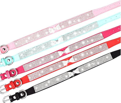 Serijoars Small Dog Collar with Rhinestone Crystal Diamond Colorful Bling Girl Puppy Cat Collars (M, Hot Pink3)