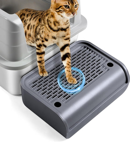 Cat Litter Box Step, Cat Litter Box Ramp Mat with Filter Function for Self-Cleaning Cat Litter Box, Easy to Clean, Cat Pedal Step Stool Ideal for Kitten & Elderly Cats (Dark Grey)