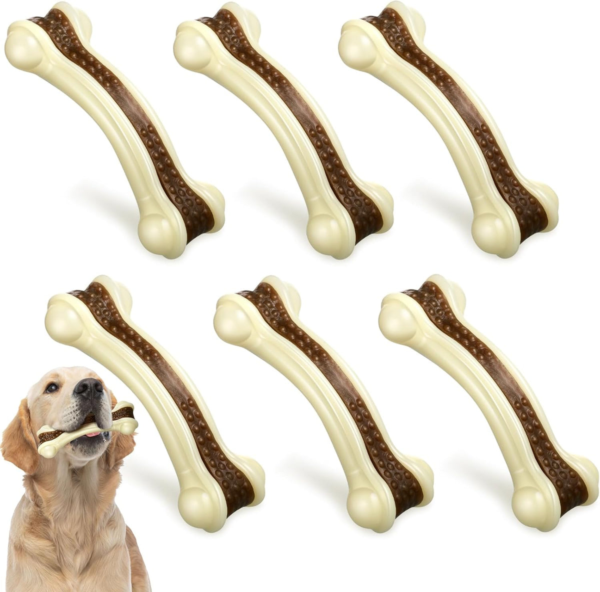 Sosation 6 Pcs Dog Toys for Aggressive Chewers Nylon Beef Flavor Bones Tough Puppy Teething Toys Puppy Chew Bones for Large Medium Small Breed Dogs Puppies Pets Chew Toys(Small)
