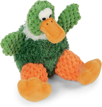 goDog Checkers Just for Me Sitting Duck Squeaky Plush Dog Toy, Chew Guard Technology - Green, Mini