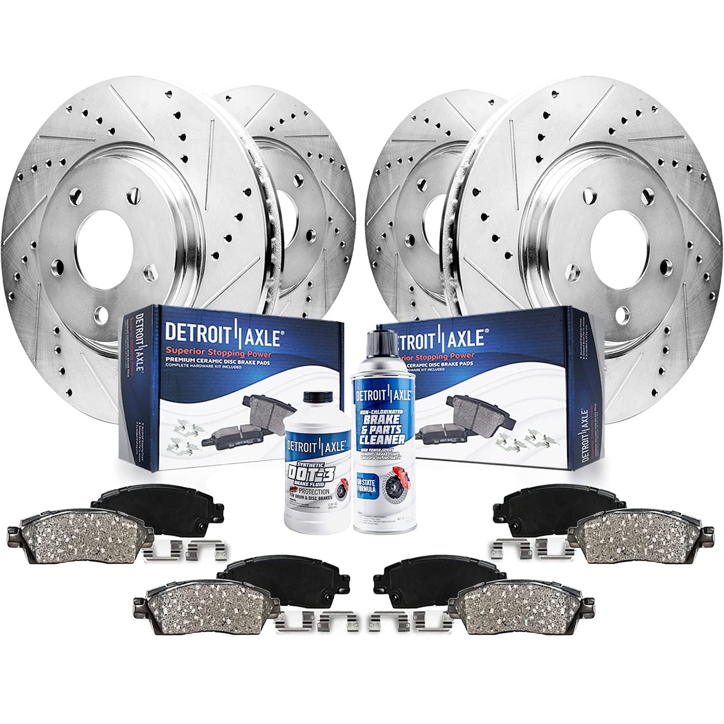 Detroit Axle - Brake Kit for 2010-2014 2016-2018 Nissan Maxima Drilled and Slotted Brake Rotors Ceramic Brakes Pads 2011 2012 20