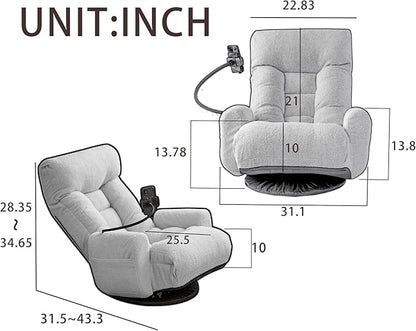 Lounge Sofa Chair with Side Pocket Armrests & Phone Holder. Gaming Chair for TV, Reading,Video,Games.Indoor Floor Chaise in Livingroom, Bedroom.Adjustable Foldable Backres&360° Swivel (Gray)