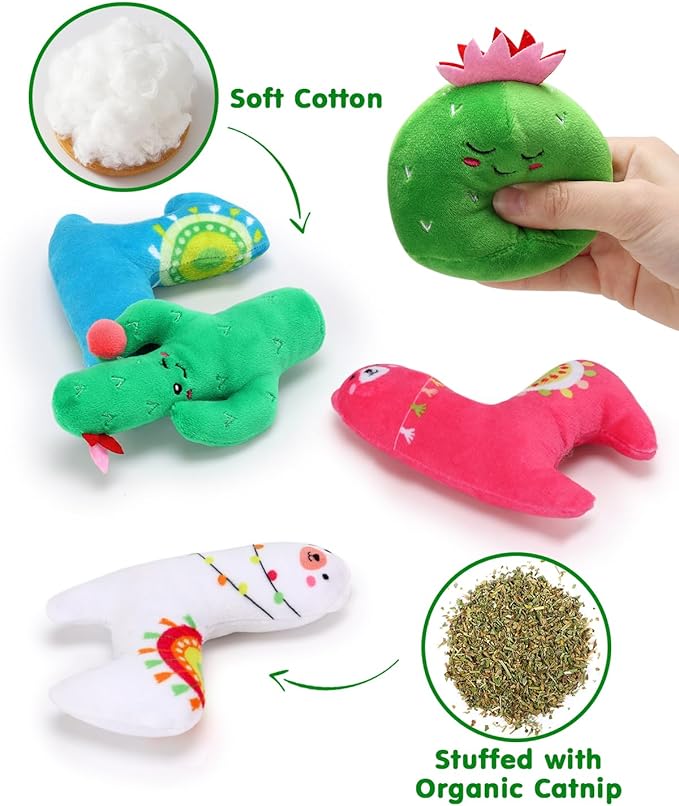 CiyvoLyeen Cactus Llama Catnip Toys 5Pcs Chew Interactive Toy for Cat Lover Cute Birthday Gift Indoor Kitty Bite Pet Supplies
