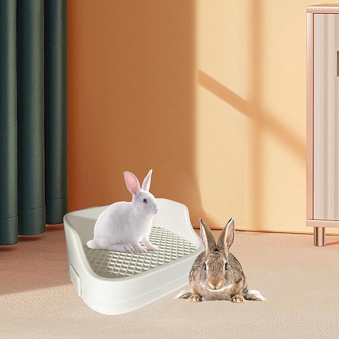 Tfwadmx Rabbit Litter Box Bunny Potty Training Litter Boxes Guinea Pig Corner Bedding Box Small Animal Toilet for Ferret,Chinchilla,Galesaur(White)