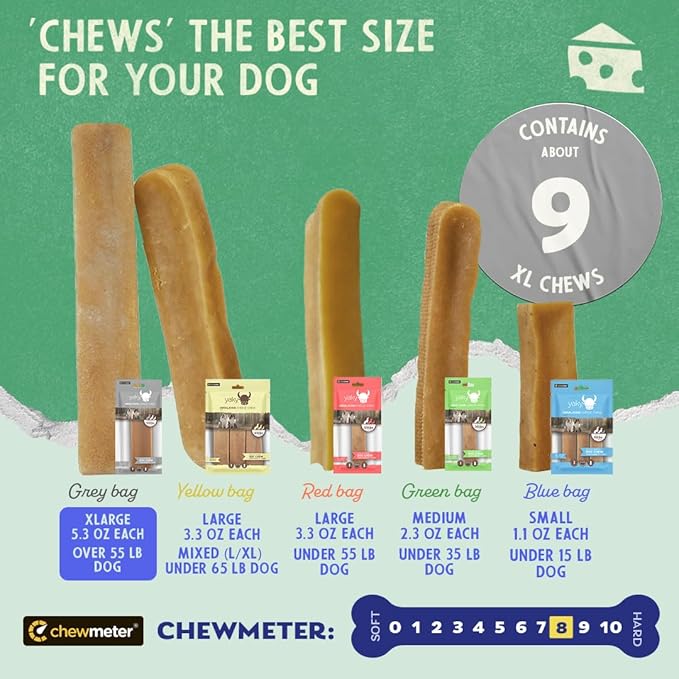 Chewmeter Yaky Himalayan Cheese Chews | Natural Yak Cheese Dog Chews | Long Lasting, Stain Free, Protein Rich, Low Odor | 100% Natural, Healthy & Safe | XLarge | for Dogs 55 lbs and Larger | 3.0 lb