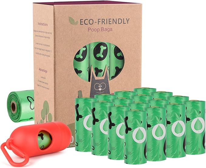 Biodegradable Dog Poo Bags with Holder-240 Large Poop Bags, Corn Starch Blended Compostable Poo Bag, Extra Thick Strong Leak Proof Poop Waste Bag for Dogs (Green)