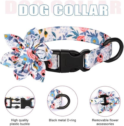 Beirui Cute Dog Collars,Harnesses,Leashes Set, Floral Pattern, Blue,XXS | Girl Dog Harness Set with Flower, Adjustable and Soft Mesh Lining, For Puppies Small & Extra Small Dogs Daily Walks