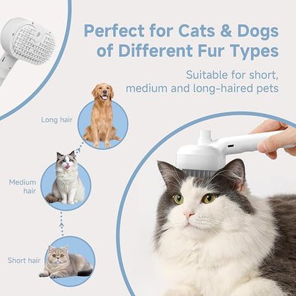 REIKIYA Cat Steam Brush,4-in-1 Spray Hair Removal Dog Brush for Shedding & Grooming with UV Light, Anti-Static Pet Spray Comb with One-Click Release Button