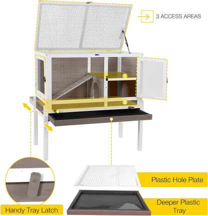 Aivituvin Wooden Guinea Pig Cages Indoor with Removable Stand, Anti Chewing Rabbit Hutch with Ramp and Wire Mesh, 2 Story Small Animals House Habitat with Pull Out Tray (Brown)