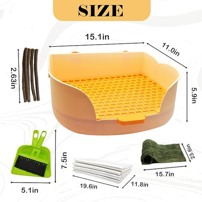 15.1"X11.0" Large Rabbit Litter Box,Plastic Square Rabbits Potty Trainer with Bigger Pan Bunny Corner Toilet Box with Small Animal Disposable Liner for Guinea Pigs Hamster Chinchilla(Orange)