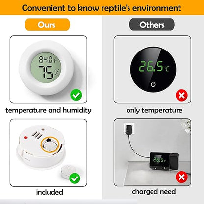 2 PCS White Reptile Thermometer and Humidity Gauge for Bearded Dragon Tank Accessories, Reptile Tank Accessories for Jumping Spider, Leopard Gecko, Hermit Crab, Gecko, Ball Python, Lizard