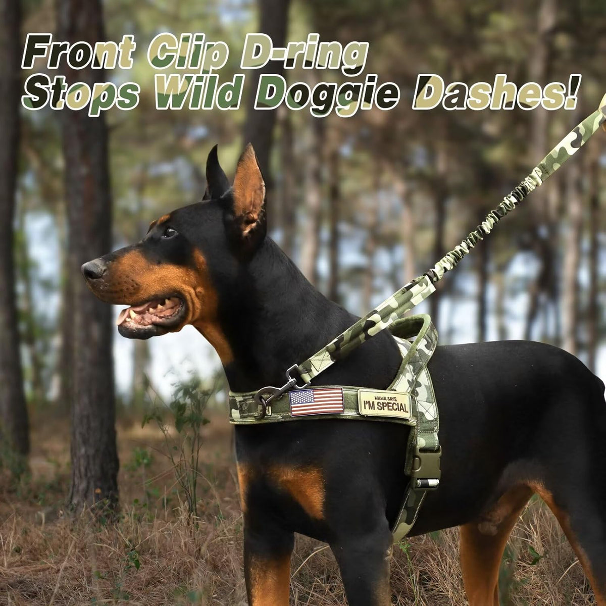 Forestpaw No Pull Dog Harness - Soft Flannel Padded Tactical Dog Vest Harness with Quick Release Buckle, Adjustable Reflective Pet Harness for Medium Dogs Walking Training,Green Camouflage M