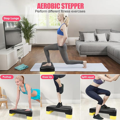 HaoKang Height-Adjustable 4''-6'' Step Aerobics Platform Fitness Equipment Stepper Trainer Exercise Step Platform with 2 Riser