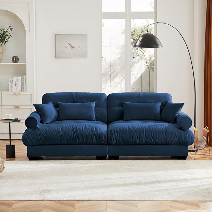 93.7” Loveseat Sofa, 2 Seater Modular Sectional Sofa, Blue Large Sectional Couches for Living Room, Fluffy Couch Set, Love Seat, Velvet Cloud Couches, Deep Seat Sofas for Living Room