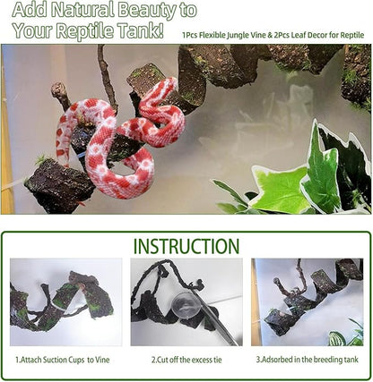 BNOSDM Reptile Jungle Vines with Leaves,Flexible Reptile Climbing Vines Branch,Chameleon Bendable Plants Tank Accessories,Pet Habitat Decor for Bearded Dragon,Snakes,Geckos,Lizards
