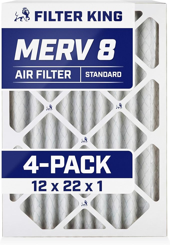 Filter King 12x22x1 Air Filter | 4-PACK | MERV 8 HVAC Pleated A/C Furnace